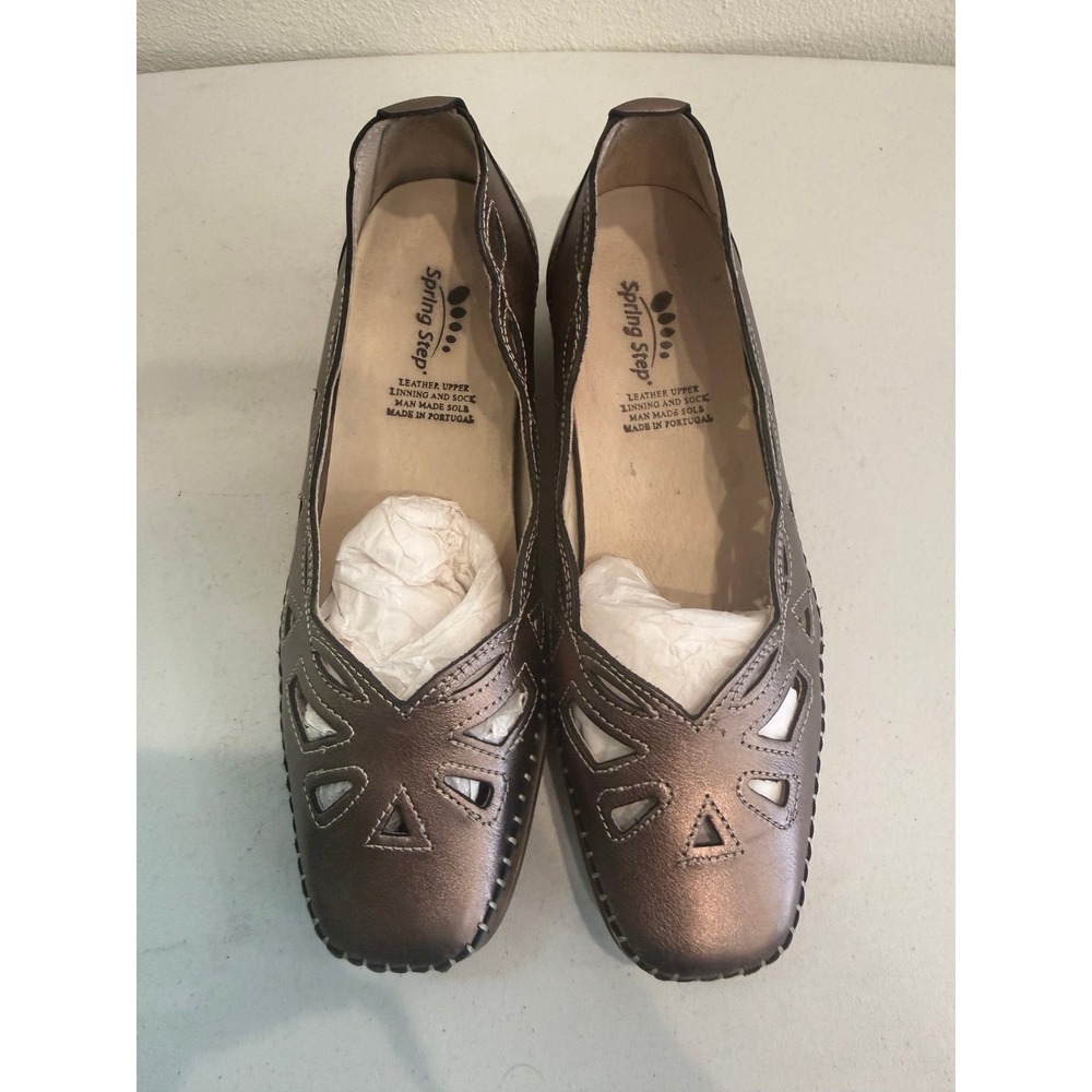Spring Step Metallic Bronze Leather Laser Cut Loafers Portugal Womens 37